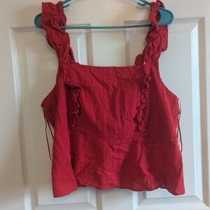 LC Lauren Conrad Red Ruffled Tie Front Tank Top